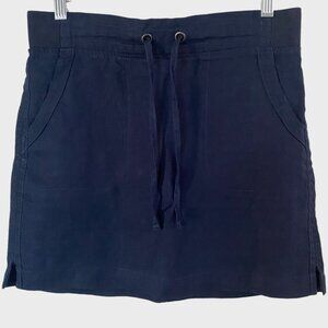 Athleta Linen Mini Skirt Navy Blue Womens Size 4 Casual Stretch Drawstring Waist